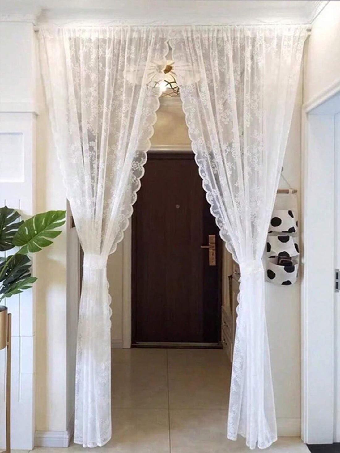 2pcs Lace Flower & Embroidery Pattern Sheer Door Curtains For Living Room Bedroom Corridor