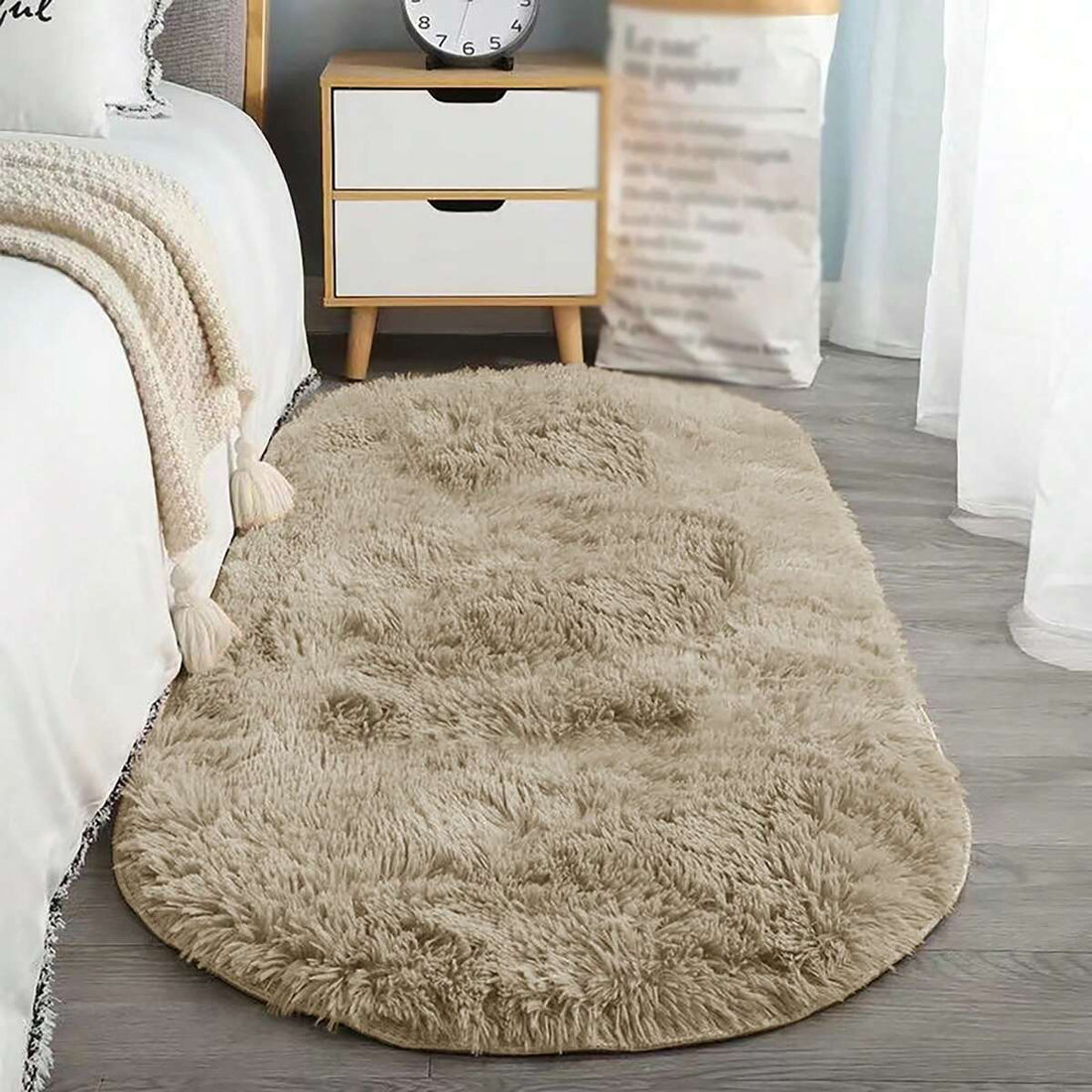 1pc Soft, Fluffy, Oval, Non-Slip, Moisture-Proof Carpet For Bedroom, Wardrobe, Soft Solid Color Rug For Living Room, Large Shaggy Decor Carpet, Entryway Small Mat