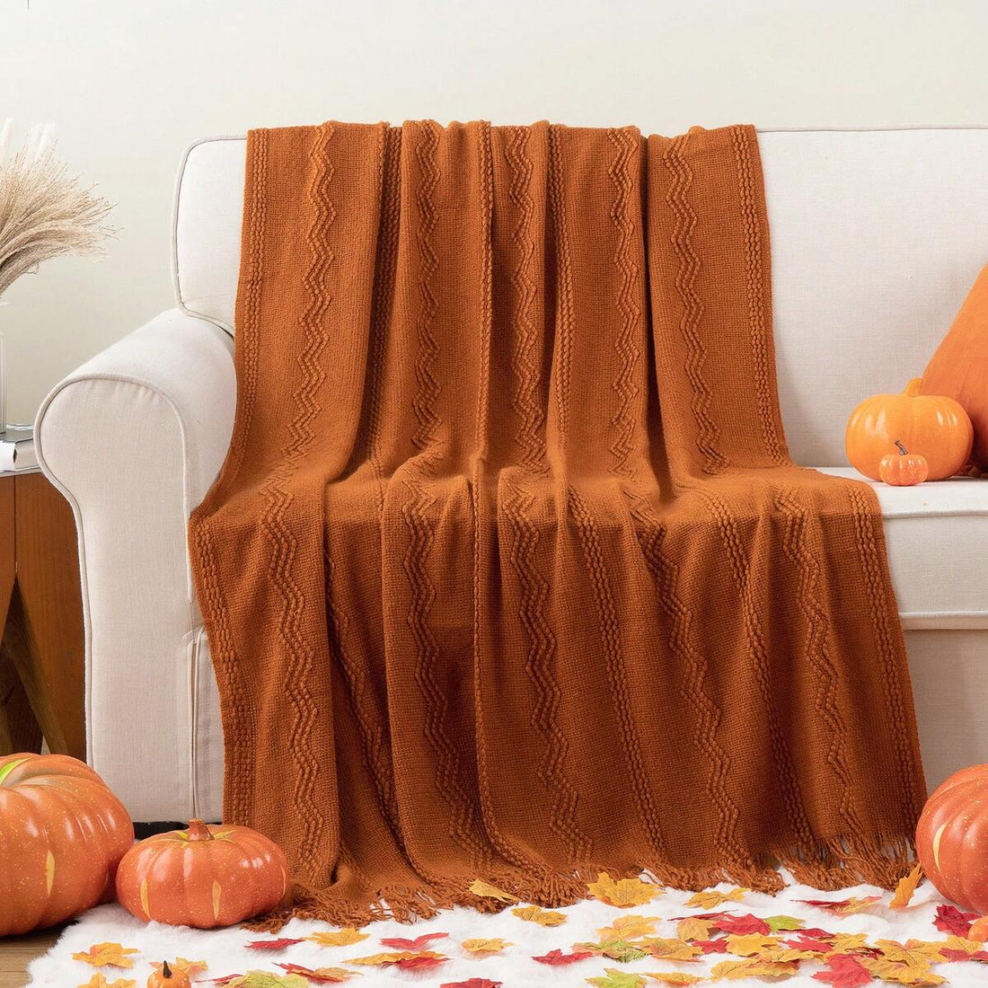 Caramel Throw Blanket For Couch, Orange Red Throw Blanket For Bed, Fall Decor Rust Red Fall Throw Blanket, Halloween Decor, 50"X60"
