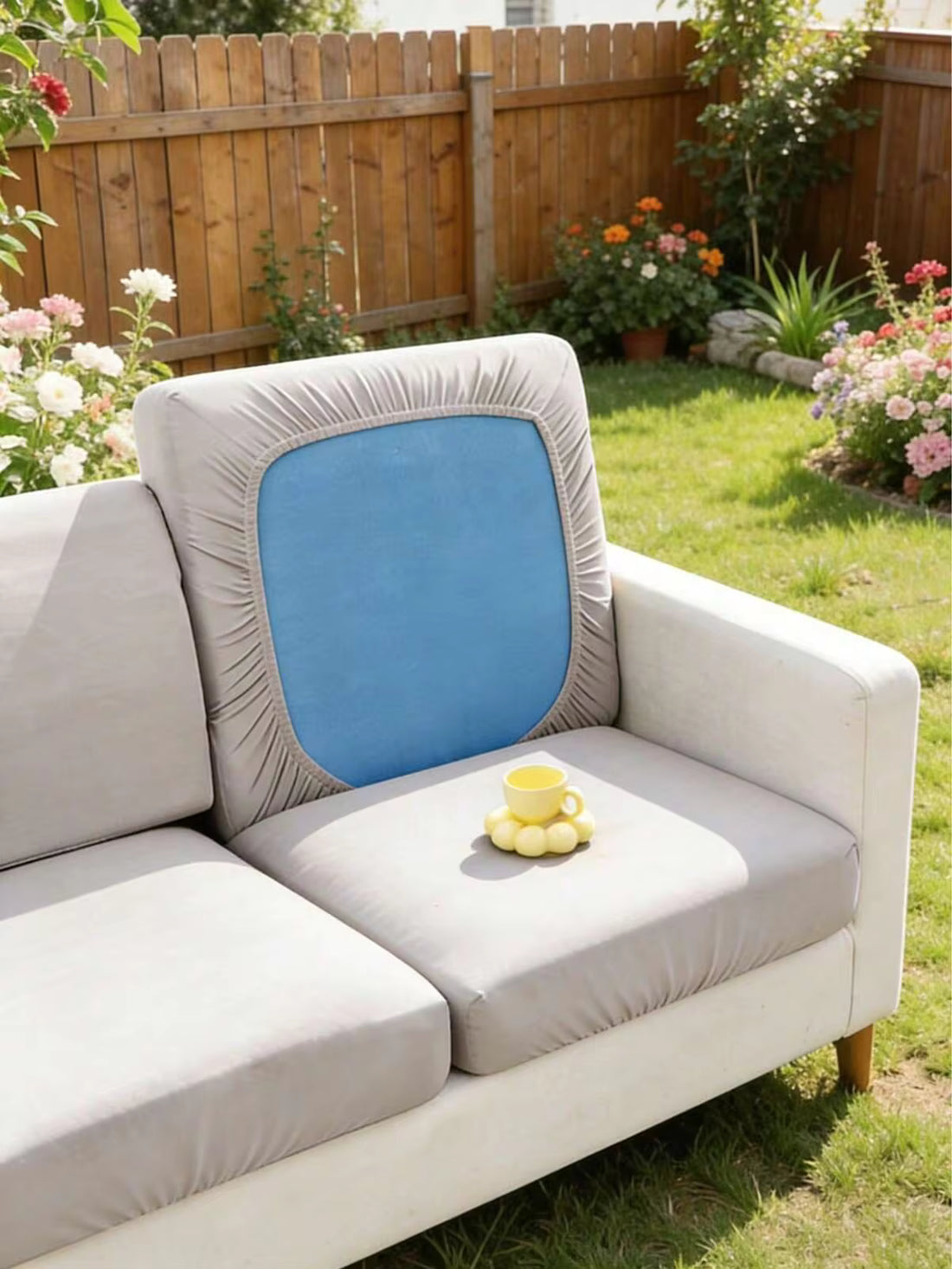 1pc Solid Color Elastic Sofa Seat Cushion Cover, Modern Minimalist Polyester High Elasticity Dust-Proof Sofa Slipcover, Suitable For All Seasons, Summer Casual Garden Patio Rattan Sofa Seat Pad Protector