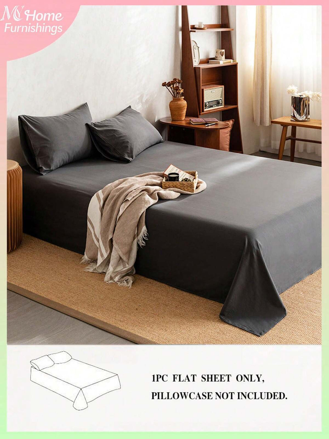 1pc Dark Gray Single Bed Sheet For Boys And Girls Dormitory Bedroom, Super Soft, Machine Washable, Simple Casual Daily, Back To School Bedding, Twin, Full, Queen, King